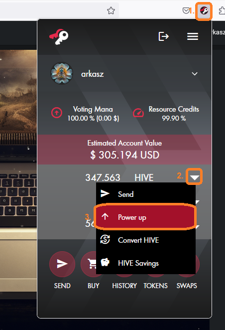 How to power up Hive in Hive Keychain