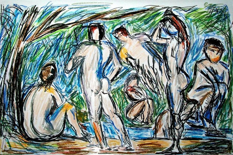 forrest_modern_masters_revisited_cezanne_bathers_ink_oil_pastel_12x18_2014_w.jpg