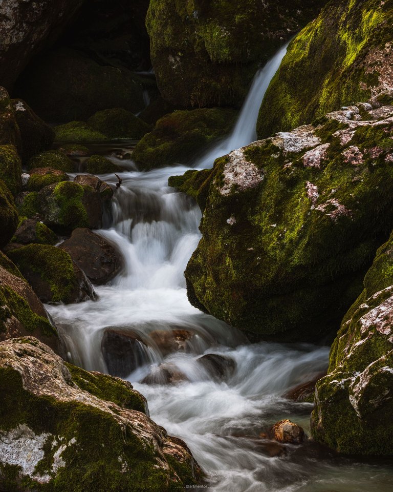 Mossy Rocks and a little Waterfall by ArtMentor