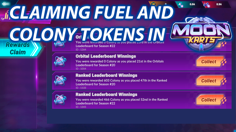 Claiming some fuel, colony tokens and playing Moonkarts
