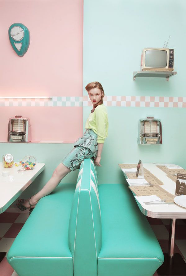 American fifties diner in pastel