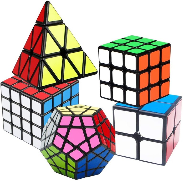 Several different editions of Rubik's Cube - same color palette!