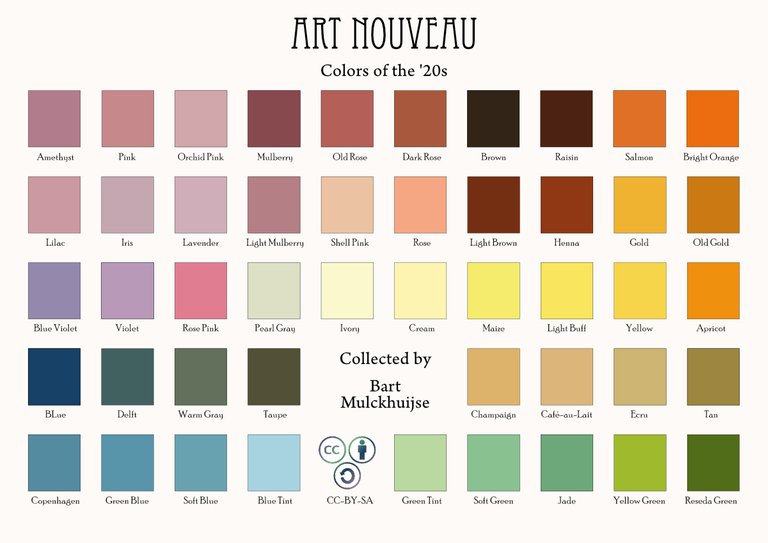 Art Nouveau colors of the 1920's - Collected by Bart Mulckhuijse