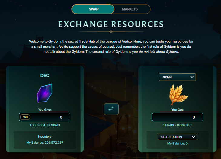 Swap resources in the trade hub