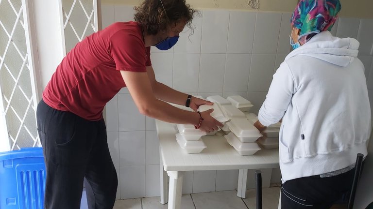 Delivering meals to the hospital. First, all the restaurants shut down and the staff didn't know where to get food. Then, payment of wages was delayed and the meals were a welcomed saving.