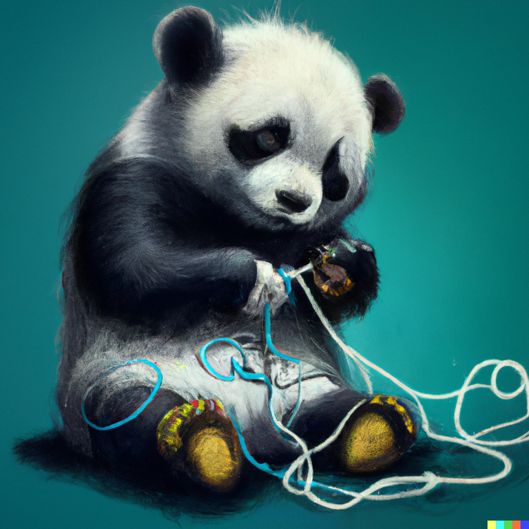 DALL·E 2022-09-11 21.17.06 -  a cute panda playing with cables, digital art, artstation.png