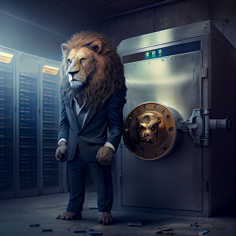 Beggars_a_lion_in_a_suit_guarding_a_bank_vault_filled_with_Bitc_8a931cd3-e47c-4eaa-8d53-fd28ad69ef21.png