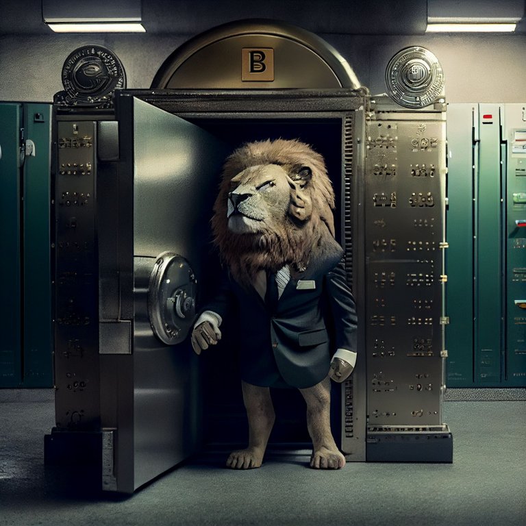 Beggars_a_lion_in_a_suit_guarding_a_bank_vault_filled_with_Bitc_c3dc9e29-ea83-484c-b90e-ef438b8d592d.png