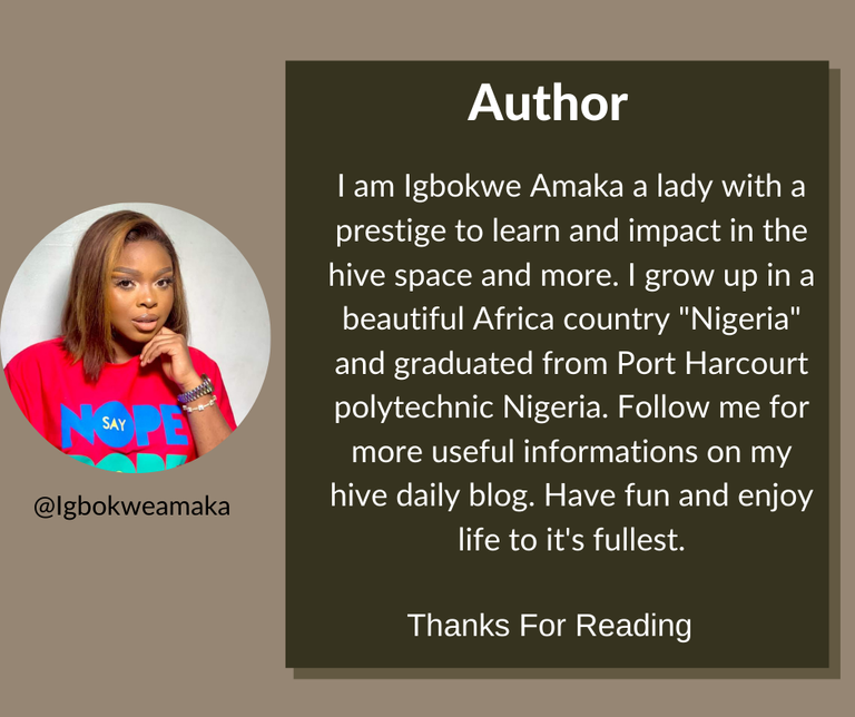I am Igbokwe Amaka an Igbo lady with a prestige to learn and impact in the hive space and more. I grow up in a beautiful Africa country Nigeria and graduated from Port Harcourt polytechnic Nigeria.png
