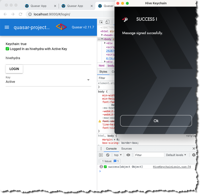 Login with Hive Quasar App