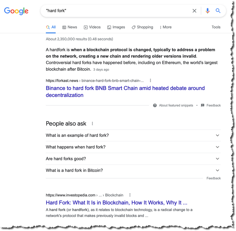What does Google say about a "Hard Fork"