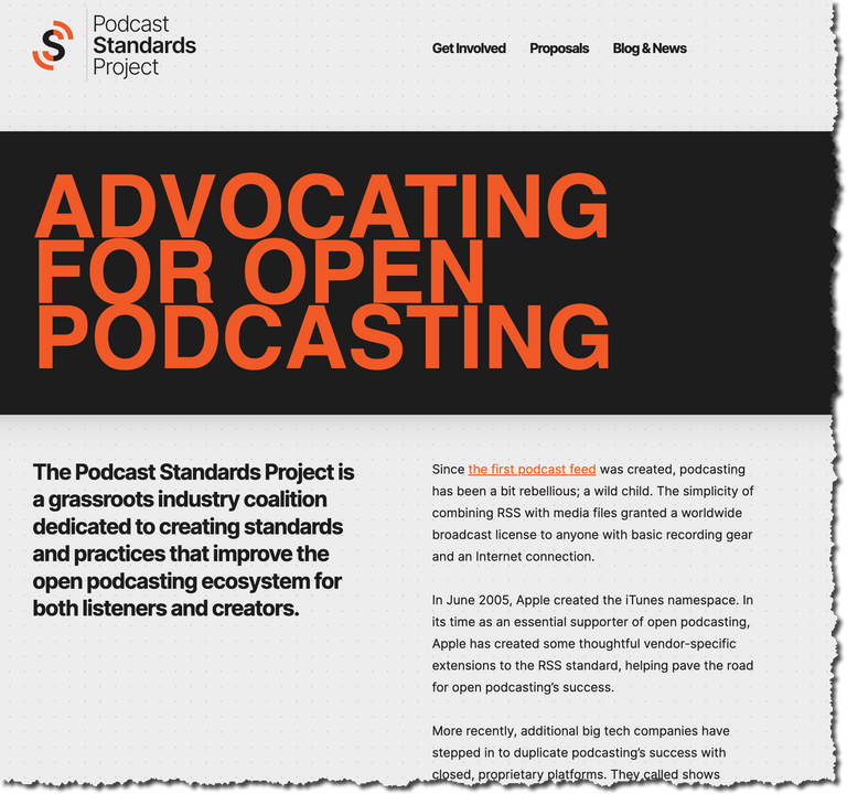 Podcast Standards Project website screenshot