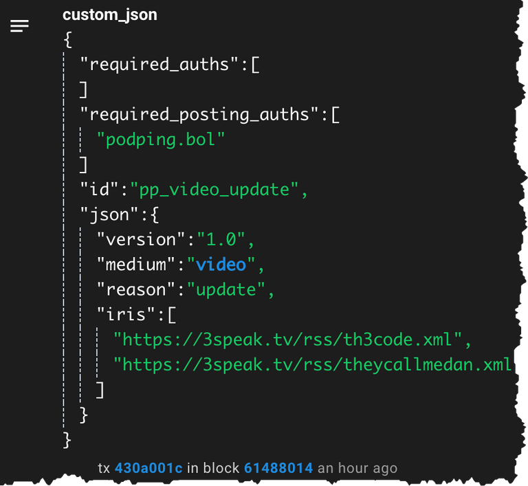 One Podping custom_json on Hive