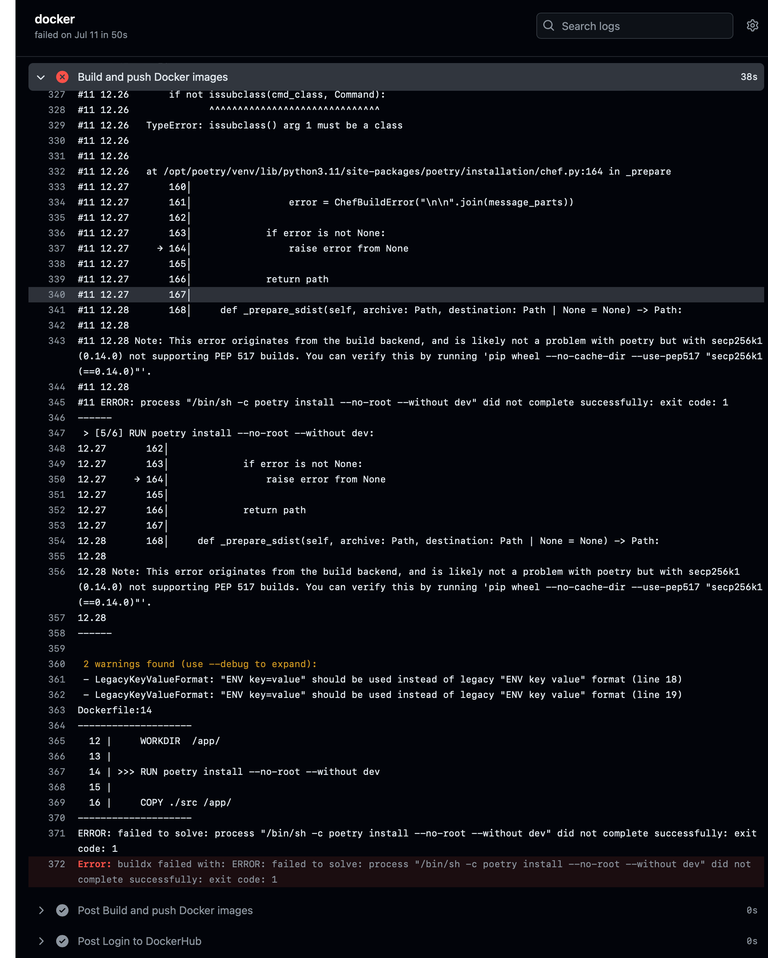Github Docker build fail