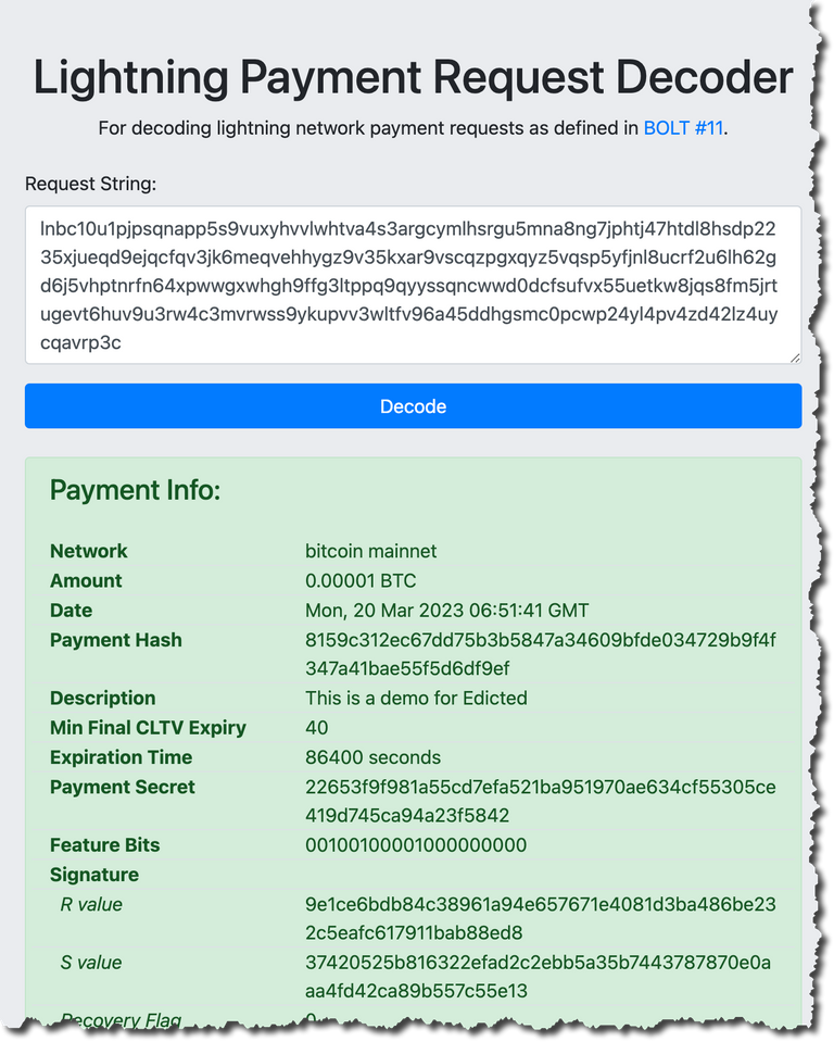 Decoding a lightning invoice