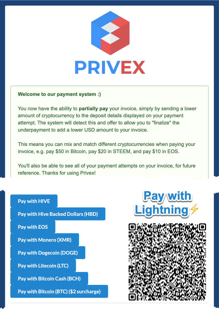 Privex Invoice with added ⚡️Lightning