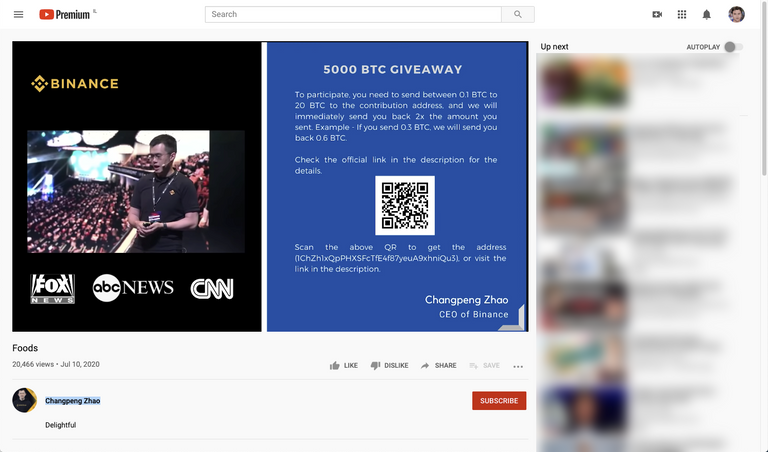 CZ Binance video used for another BTC Scam on YouTube