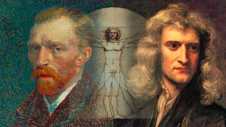 Van Gogh, Renaissance Man by Da Vinci, Newton (original images from Wikipedia) montage by Brian of London