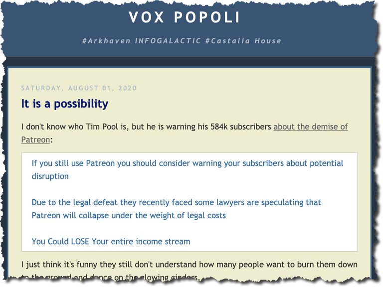 Vox Day's website, Vox Popoli