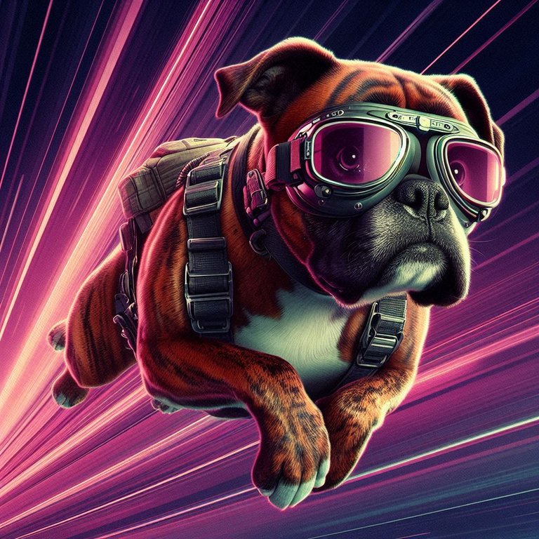 a female brindle boxer dog skydiving solo with goggles in a cyberpunk futuristic style.png