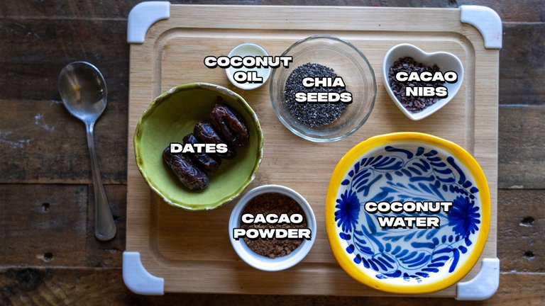 Ingredients: cacao, coconut, dates, chia seeds