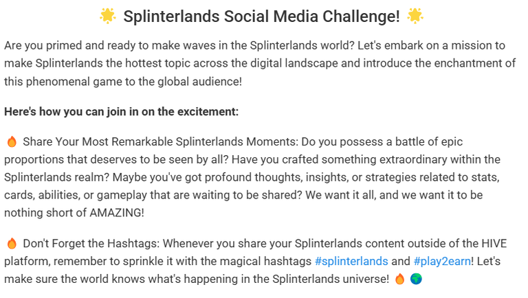 Splinterlands Social Media Challenge weekly challenge