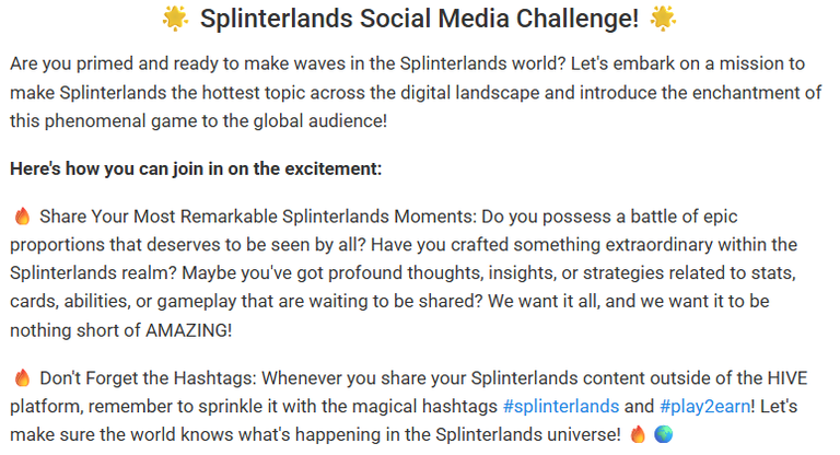 Splinterlands Social Media Challenge weekly challenge