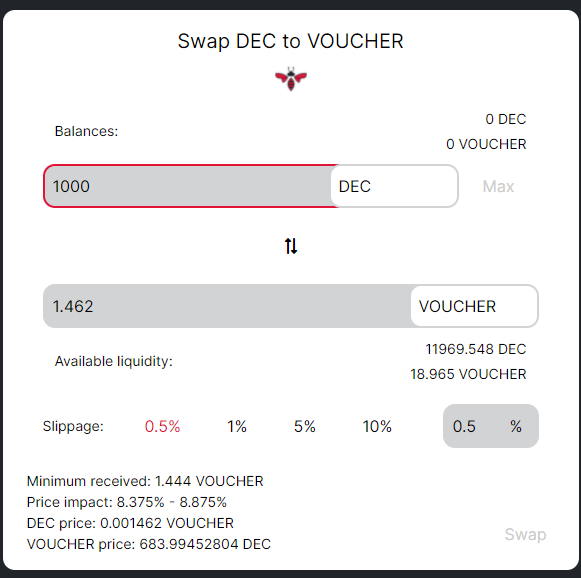 swap dec with voucher on beeswap