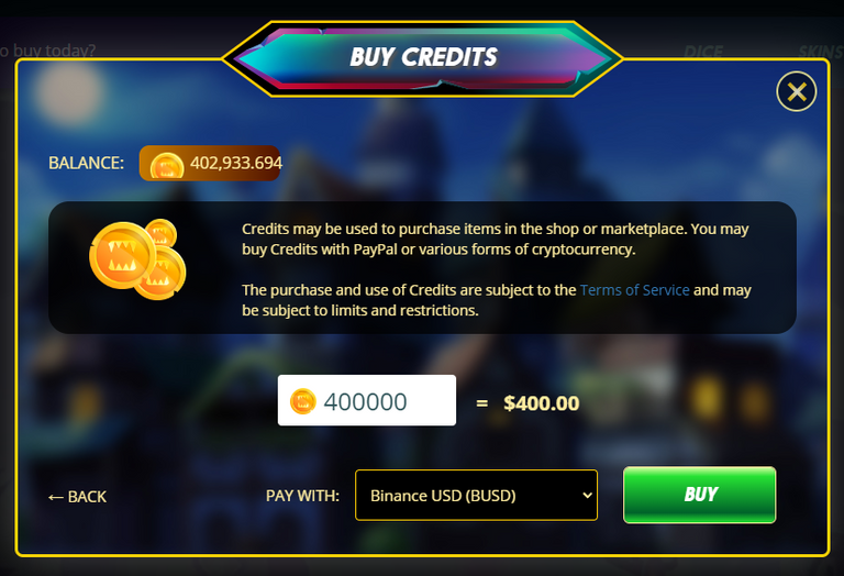 Buy credits with BUSD