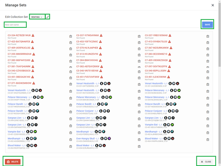 Manage sets