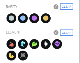 Rarity and element filters 