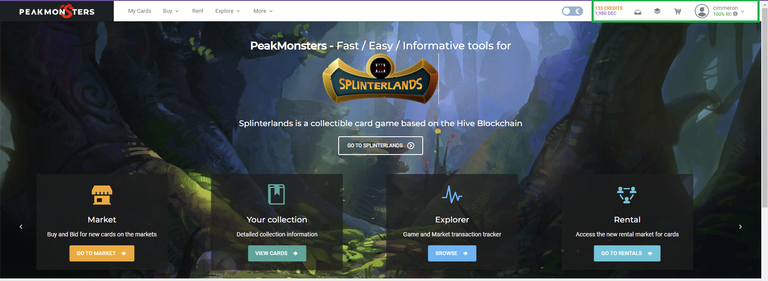 peakmonsters.com page after logging into your account