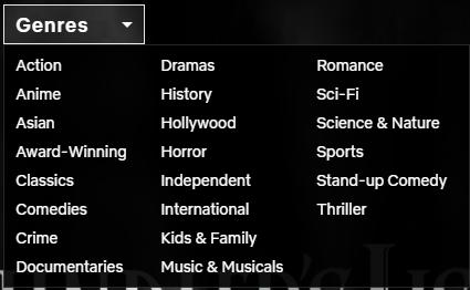 Limited genres to browse on Netflix