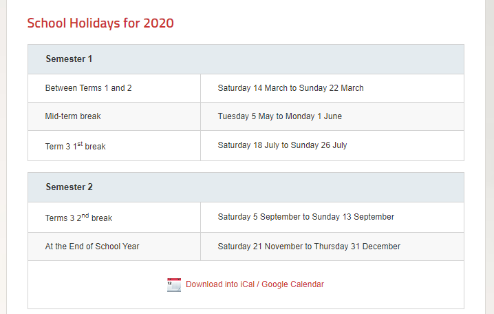 School Holidays in Singapore