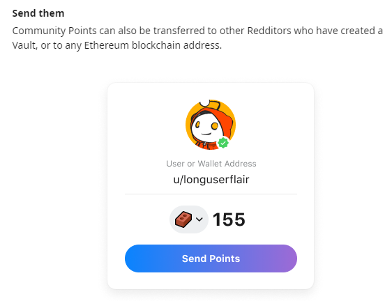 You can send the points to any Ethereum address