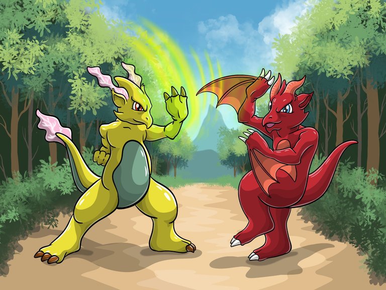 Grass & Fire type dragon battle.jpeg