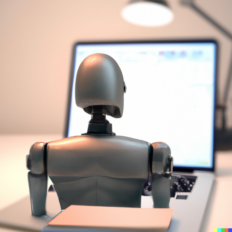 DALL·E 2023-04-03 23.31.18 - An Artifical Intellegence robot which is taking over the position of the humans on the computer desk as a job.png