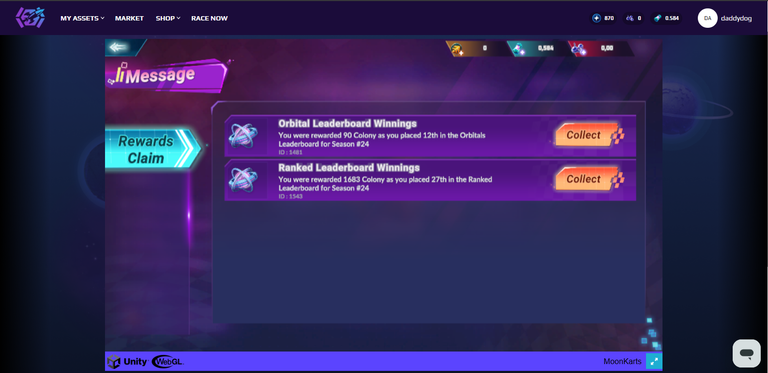 My first Moonkarts game rewards