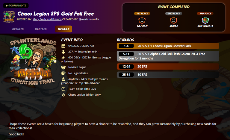 Tournament Event Details - Chaos Legion SPS Gold Foil Free.PNG