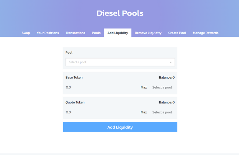 click on manage pool and jump to Tribeldex add liquidity screen.PNG