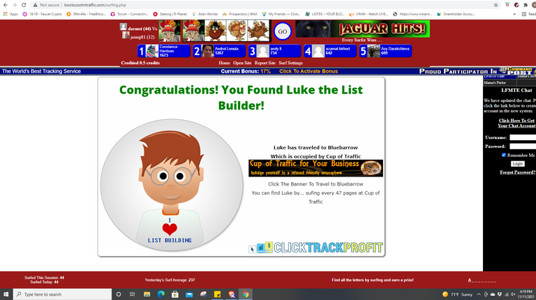 Luke first find surfered 42 pages in Bootscootintraffic.PNG