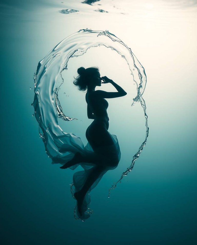 Silhouetted water swirls, resembling a figure in motion, backlighting highlighting its elegant form and refined features.  The image captures fluidity and grace, with a soft, otherworldly clarity.jpg