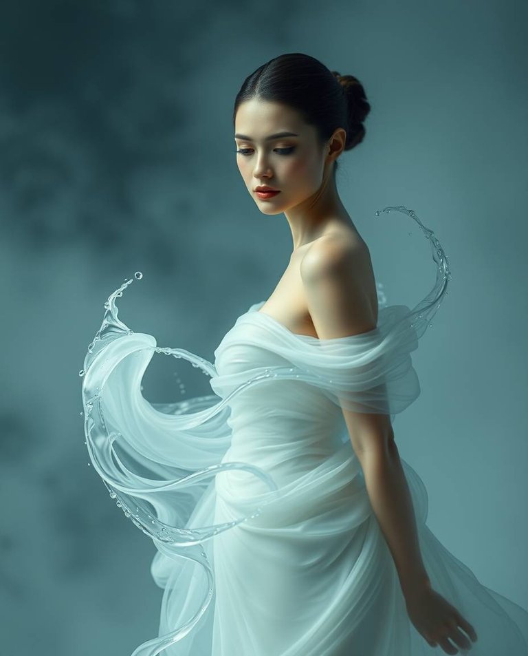 Soft cinematic haze. Water swirls forming a graceful, elegant figure in a flowing liquid gown. Refined features, soft focus, hazy background.jpg