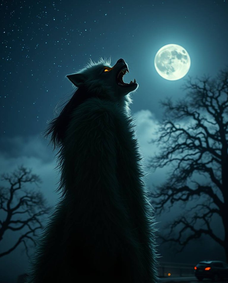 A candid street photography style image depicting a bioluminescent transformation atop a misty mountain.  Moonlight bathes an extraordinarily beautiful woman in a luxurious fur coat, silhouetted against a starry sk.jpg