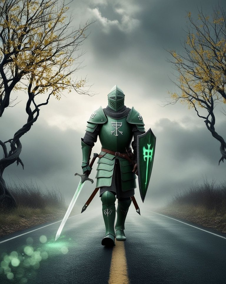 Leonardo_Phoenix_A_solitary_knight_in_green_armor_traveling_on_3.jpg