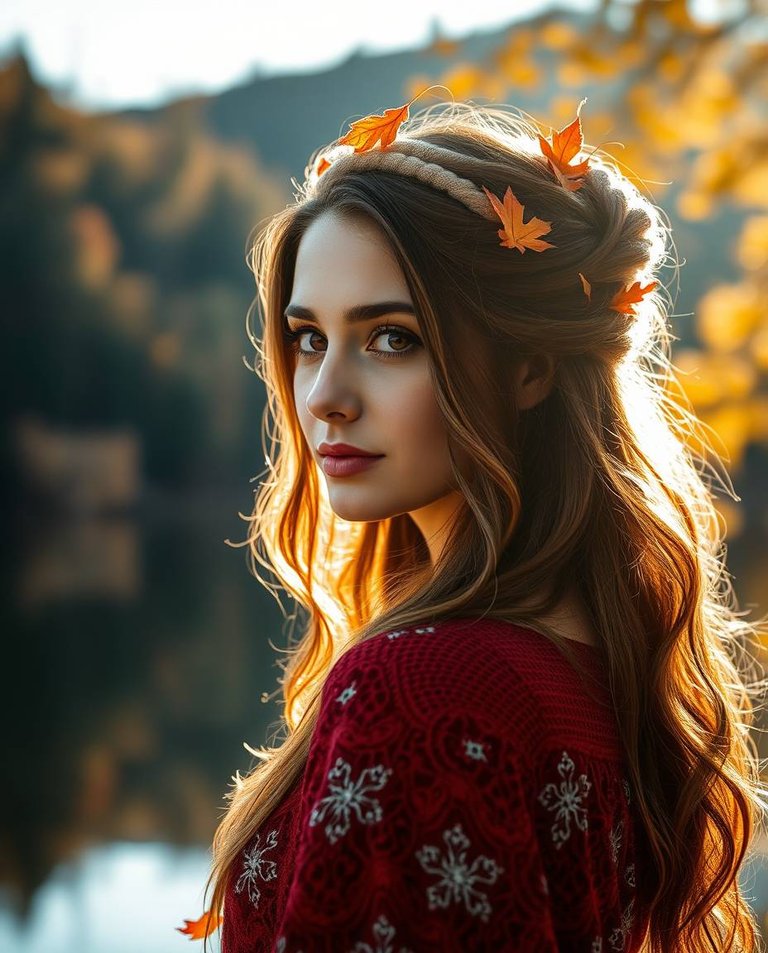 Dramatic lighting, blurred bokeh effect, autumn goddess, tranquil lake, serene forest, sharp subject focus, soft background, high contrast, autumnal hues.jpg