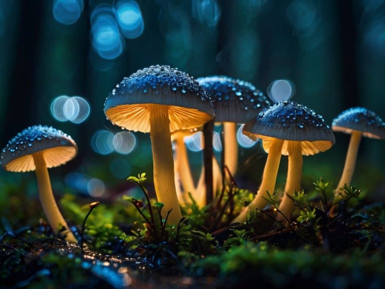 Default_Small_fluorescent_mushrooms_rain_night_the_light_from_0.jpg