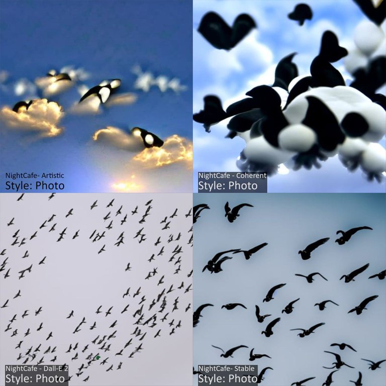 Ai Art comparison: A flock of black and white birds in the sky forming the shape of a penguin.jpg