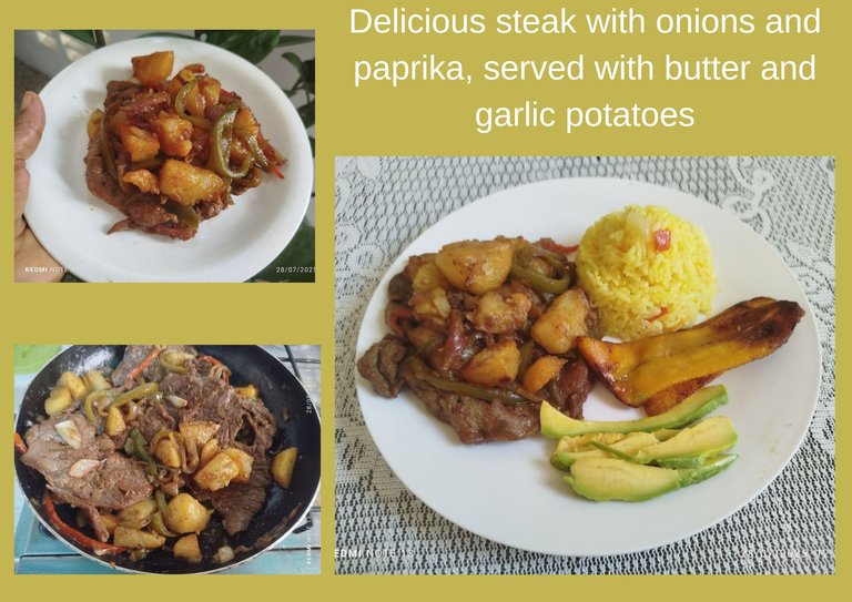 Delicious steak with onions and paprika, served with butter and garlic potatoes.jpg