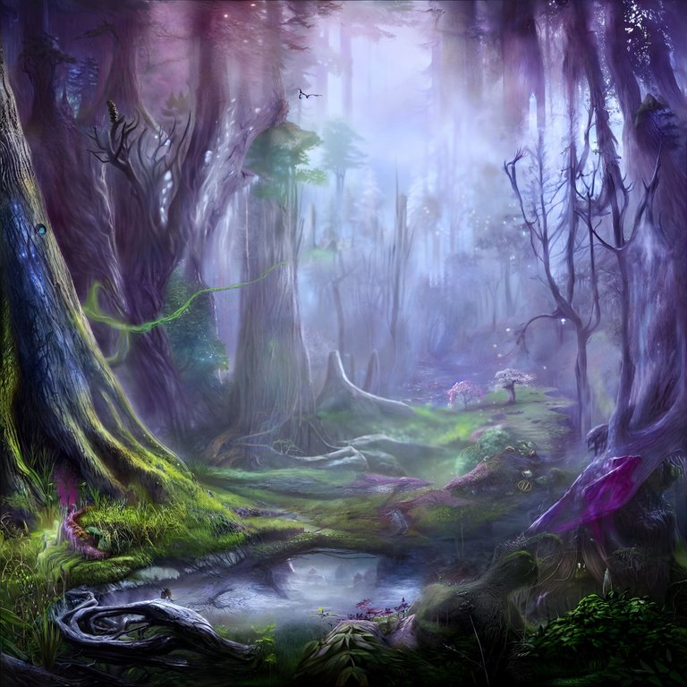 a fantasy landscape in the woods featuring mystical plants  area  landscape  hyper realistic  detailed  fantasy  dramatic  cinematic [Stable D 3.png